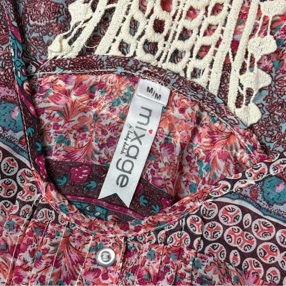 Mixage Pink Multicolour Semi Sheer Lace Upper Loose Tank Medium - Picture 6 of 9